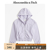 ABERCROMBIE & FITCH女装 24春小麋鹿休闲拉链外套毛圈布连帽卫衣 358698-1 浅紫色 XL (170/112A)