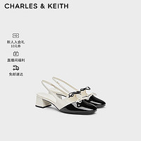 CHARLES&KEITH24夏法式蝴蝶结粗跟包头低跟凉鞋CK1-61720194 粉白色Chalk 40