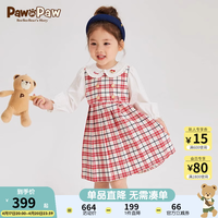 Paw in Paw PawinPaw卡通小熊童装2024年春季女宝淑女长袖格纹拼接连衣裙 Red20/红色 100