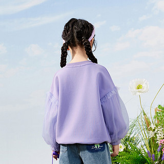 茵曼（INMAN）女童卫衣2024春装中大时尚网纱袖上衣甜美印花童装潮 紫色 130cm