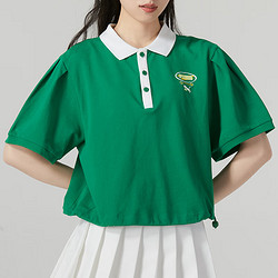 PUMA 彪马 短袖女POLO衫夏季运动服宽松透气阔版针织纯棉上衣翻领T恤女 537509-86 L