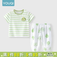 优奇宝宝夏天套装分体男宝宝夏装t恤儿童短袖长裤夏季婴儿衣服两件套 条纹上衣+防蚊裤 90cm