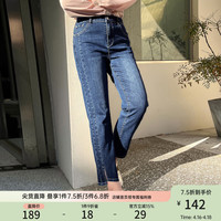 纤莉秀新大码女装胖mm梨型身材高腰显瘦直筒开叉牛仔裤6101 牛仔蓝+ 32/XL