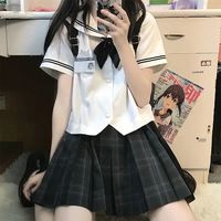 Jret设计基础款水手领衬衫JK日系小众别致上衣学院风短款白色少女 白色短袖衬衫+领结 M