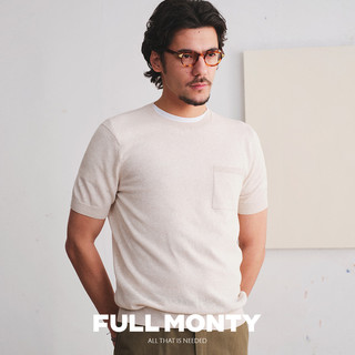 FULL MONTY【亚麻T恤】男士休闲圆领黑色短袖贴袋简约半袖打底2024年夏 米白色8415 M