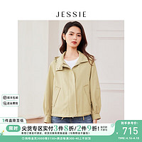 JESSIE简约休闲短款连帽长袖风衣外套女2024春季 驼色 S