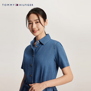 TOMMY HILFIGER【绞花系带】24春夏女A字牛仔衬衫连衣裙76J4580 牛仔蓝6VZ M