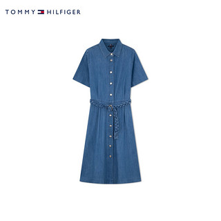 TOMMY HILFIGER【绞花系带】24春夏女A字牛仔衬衫连衣裙76J4580 牛仔蓝6VZ M