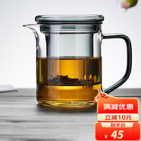 绿昌明 茶杯玻璃茶杯茶水分离杯带过滤内胆茶具套装加厚煮茶器耐热带把手玻璃杯水杯办公家用泡茶杯 墨客杯320ml