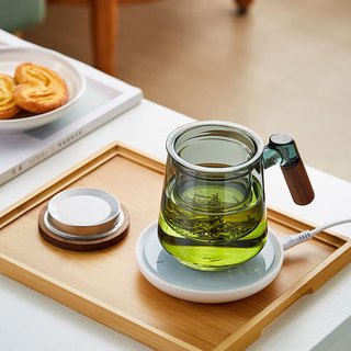 绿昌明玻璃泡茶杯茶水分离杯办公茶具加厚耐热茶杯花茶杯木把隔热喝茶杯