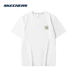 SKECHERS 斯凯奇 短袖男女同款夏季透气衣服休闲纯色简约t恤衫 FHL121U173-0019 白色