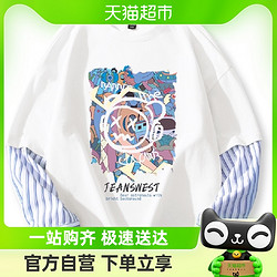 JEANSWEST 真维斯 童装男童t恤长袖小男孩春秋款白色春装上衣儿童春季体恤薄