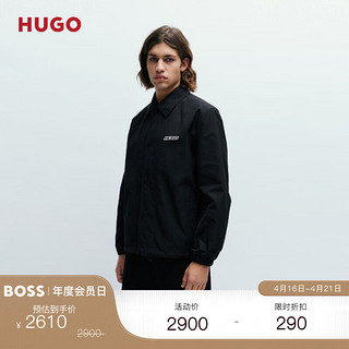 HUGO BOSS HUGO男士2024早春徽标徽章装饰防泼水教练夹克 001-黑色 EU:S