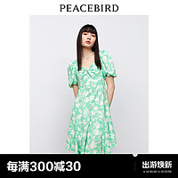 PEACEBIRD 太平鸟 男装 太平鸟碎花短款连衣裙女胸前V领扭结印花泡泡袖收腰显瘦裙子夏季