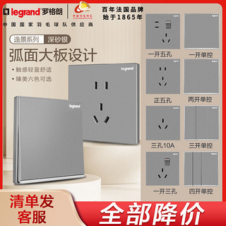 legrand 罗格朗 开关插座面板逸景银色家用86型一开五孔usb三孔16a电源插座