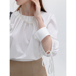 EGGKA 百搭圆领上衣2024夏季设计感显瘦薄款小个子纯色衬衫女 米白 S