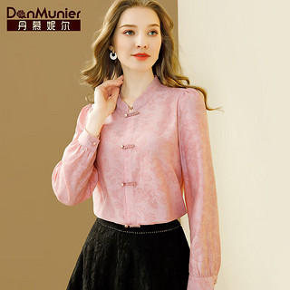 丹慕妮尔新中式长袖衬衫女2024春季立领盘扣时髦高级感上衣 粉色 2XL