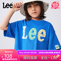 Lee 儿童短袖T恤2024男女童纯棉舒适吸汗排湿宽松圆领套头上衣童装 蓝色 165cm