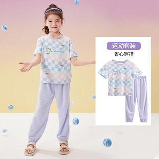 Disney baby 跑步儿童短袖T恤长裤女童夏装宝宝运动套装