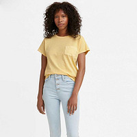 限尺码：Levi's 李维斯 女士春季浅黄色纯棉时尚复古短袖T恤