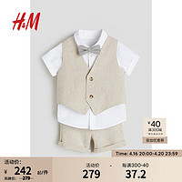 H&M2024春季童装男婴棉麻梭织4件式正装套装1201418 浅米色/白色 66/48 4-6M