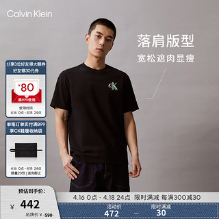 Calvin Klein Jeans24春夏男士字母绣印休闲纯棉宽松短袖T恤J326626 BEH-太空黑 M