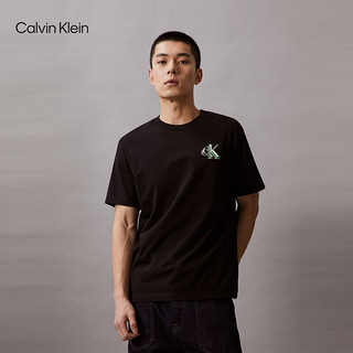 Calvin Klein Jeans24春夏男士字母绣印休闲纯棉宽松短袖T恤J326626 BEH-太空黑 M