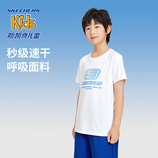 SKECHERS 斯凯奇 儿童套装2024夏季中大童T恤透气短裤P224K093 亮白色/0019 165cm