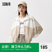 Semir 森马 外套女立领拼色潮酷2024春季宽松质感夹克时尚 白咖色调00315 165/88A/L