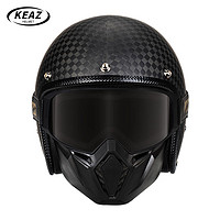KEAZ摩托车头盔碳纤维男3C四分之三头盔夏季复古四季通用踏板车帽 12K哑黑+双层防雾面罩 XL（59-60cm）