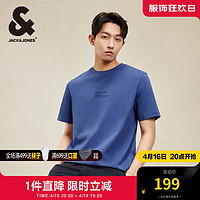 杰克·琼斯（JACK&JONES）夏季潮百搭字母胶印上衣男通勤宽松圆领短袖T恤男装224101148 E38 海军蓝 常规 E38 海军蓝 180/100A/L