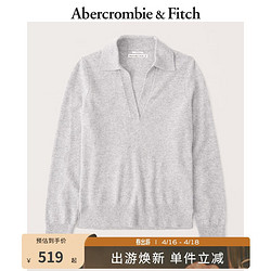 Abercrombie & Fitch 女装 美式白领通勤复古保暖毛衣羊绒Polo衫313049-1 浅麻灰色 XXS (160/80A)