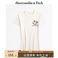 Abercrombie & Fitch 女装 24春夏新款可塞折碎花Logo款圆领时尚T恤 358156-1 奶油色 M (165/96A)