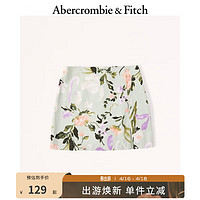 Abercrombie & Fitch 女装 时尚辣妹休闲加高高腰亚麻混纺开叉迷你半身裙 326479-1 绿色碎花 XL (170/96A)