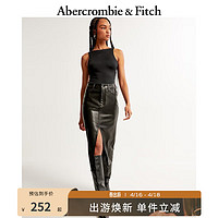 Abercrombie & Fitch 女装 美式复古时尚前开叉辣妹人造革高腰中长款半身裙 330651-1 黑色 29S (155/76A)