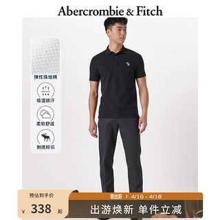 Abercrombie & Fitch 男装 美式复古休闲百搭通勤刺绣小麋鹿纯色短袖Polo衫 324355-1 黑色 S (175/92A)