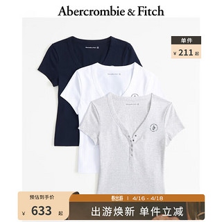 Abercrombie & Fitch 女装套装 24春夏新款3件装Logo款短袖亨利式T恤 358674-1 海军蓝，白色，灰色 XS (160/84A)