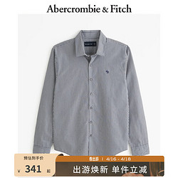 Abercrombie & Fitch 男装 美式复古百搭通勤刺绣小麋鹿经典长袖府绸衬衫 330312-1 海军蓝条纹 S (175/92A)