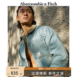 Abercrombie & Fitch 男装 24春美式短款外套经典logo复古牛仔夹克 355651-1 中间色水洗 L  (180/108A)