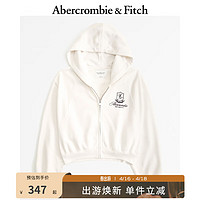 Abercrombie & Fitch 女装 24春新款辣妹短款外套拉链毛圈布连帽卫衣356856-1 米白色 S (165/92A)