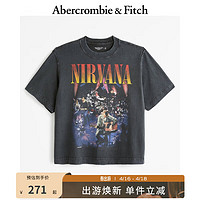 Abercrombie & Fitch 男装女装装 美式风复古潮流宽松短款T恤 359055-1 黑色织纹 XL (180/116A)