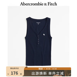 Abercrombie & Fitch 女装 24春夏新品美式风基本款小麋鹿亨利式辣妹背心358962-1 海军蓝 S