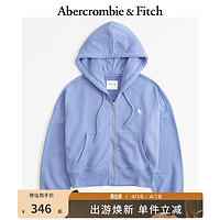 ABERCROMBIE & FITCH女装 24春小麋鹿休闲拉链外套毛圈布连帽卫衣 358698-1 蓝色 L (165/104A)