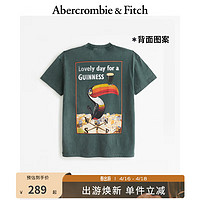 ABERCROMBIE & FITCH男装女装装 24夏季美式风复古印花宽松T恤 KI123-4002 深绿色织纹 L