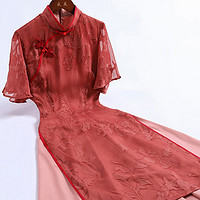 戚薇2024女夏季新中式少女年轻款高端气质改良日常小个子低领 红色 S