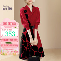 迪菲丽格高端气质红色衬衫连衣裙女2024春季收腰漂亮长袖裙子 图片色 S