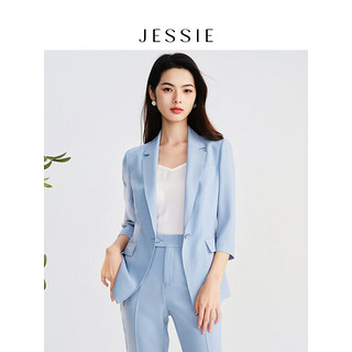 JESSIE气质翻领一粒扣七分袖修身西装外套2024春 蓝色 XL