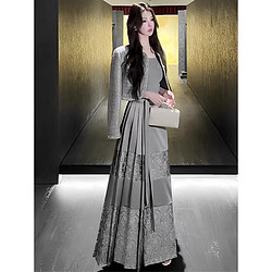 法玛莎 新中式女装高级感灰色小香风外套配马面裙小个子秋季改良汉服套装