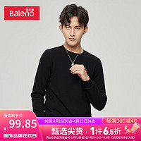 Baleno 班尼路 2022秋季新款男装休闲潮流立体绣花华夫格精致长袖T恤 黑色111A L