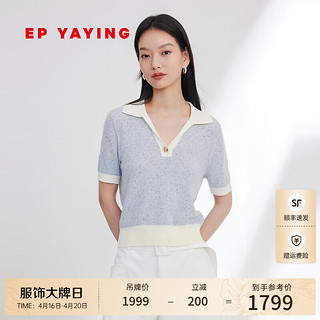 EP YAYING雅莹女装 polo领拼色套头针织衫 2024春装9547A 蓝色 3/M